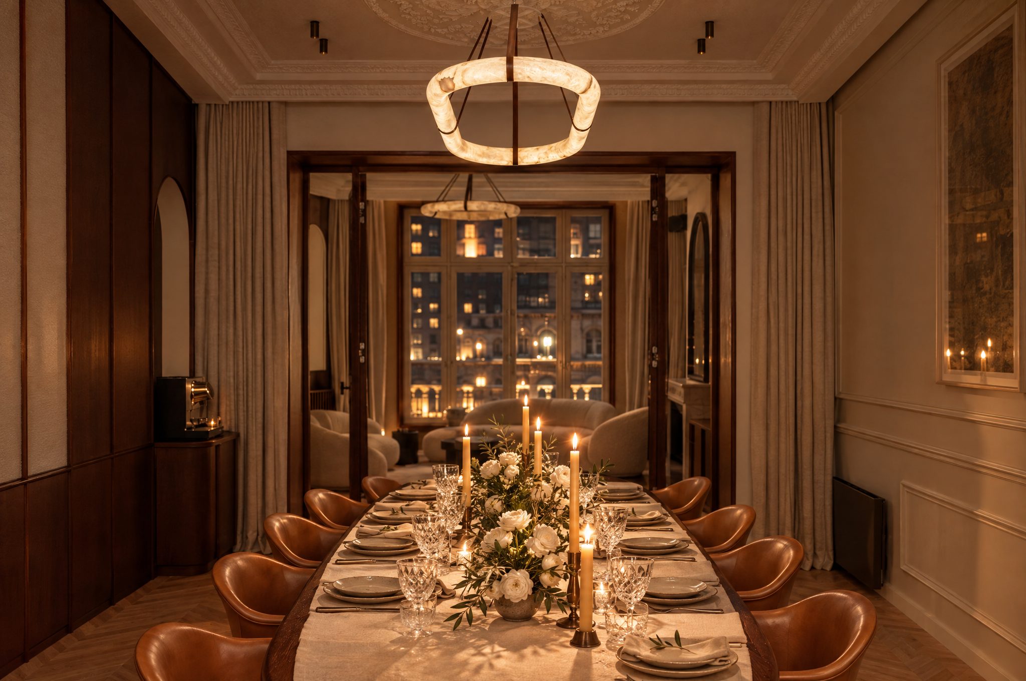 Dîner privé aux chandelles dans la salle à manger